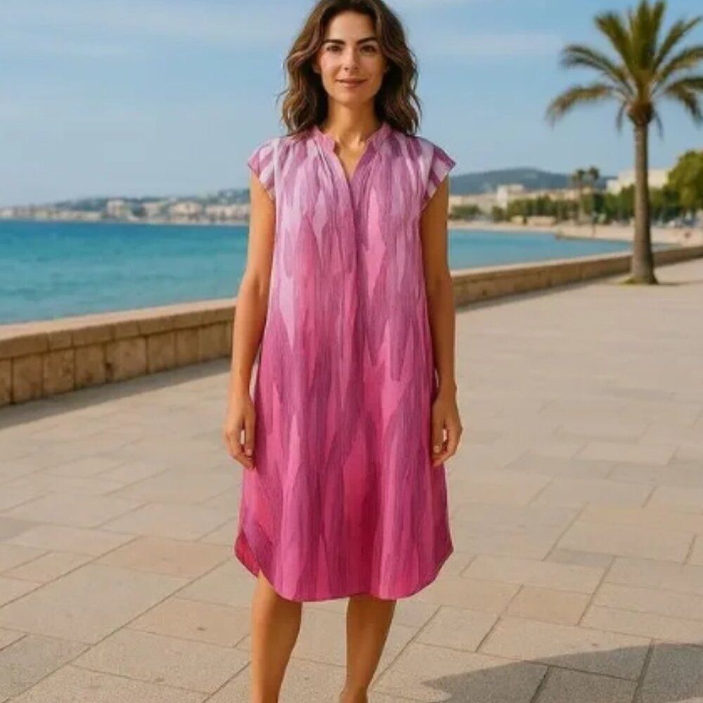 Like New! Rebecca Taylor 100% Silk Dress Ombre Fuchsia Pink In Size 6